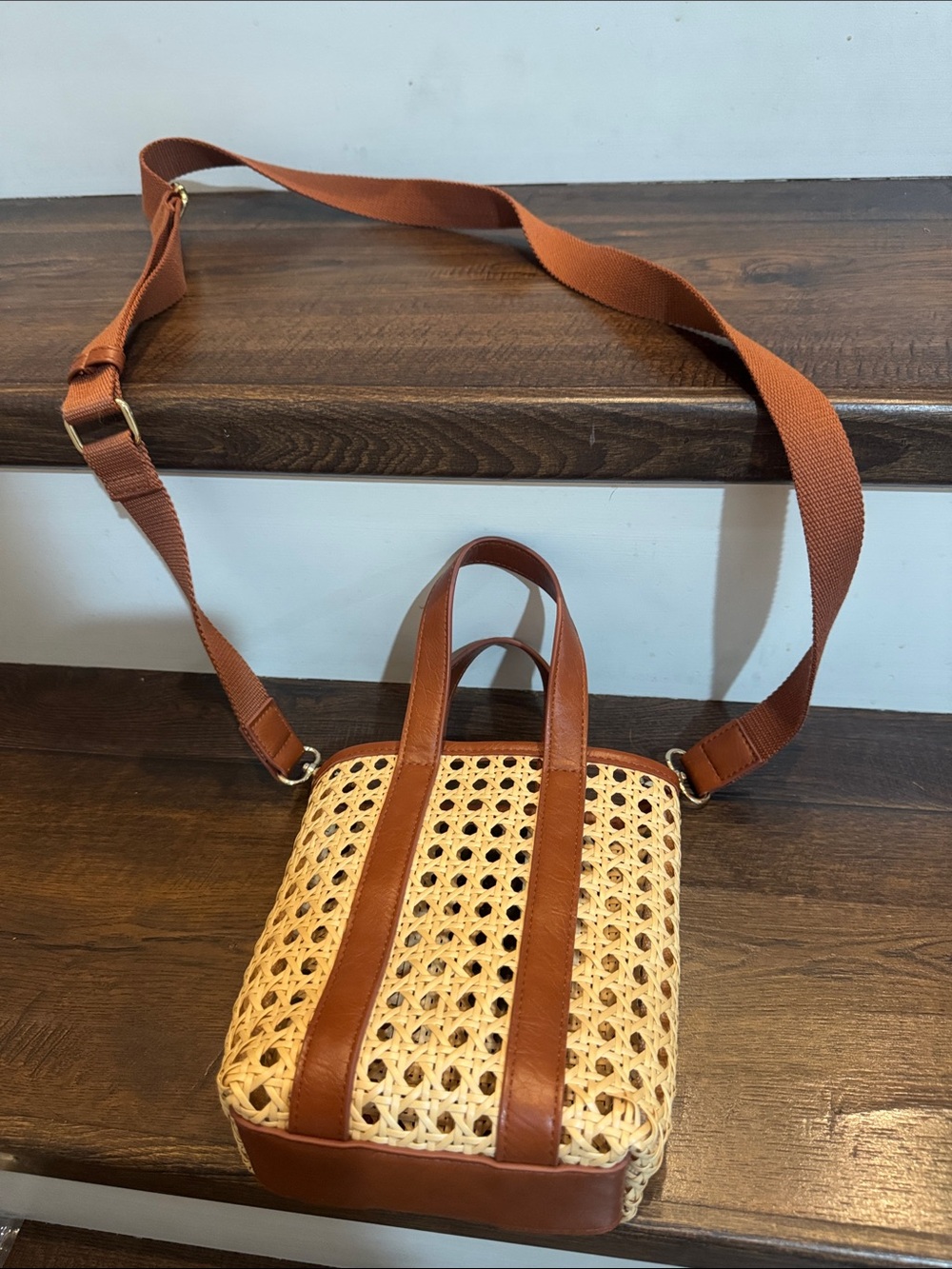 Target Woven Rattan caning Tote with Brown Trim - Picture 4 of 4